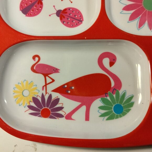 Cynthia Rowley Toddler Plate 4 section kids Pink falmingo Ladybug Melamine - Picture 2 of 7